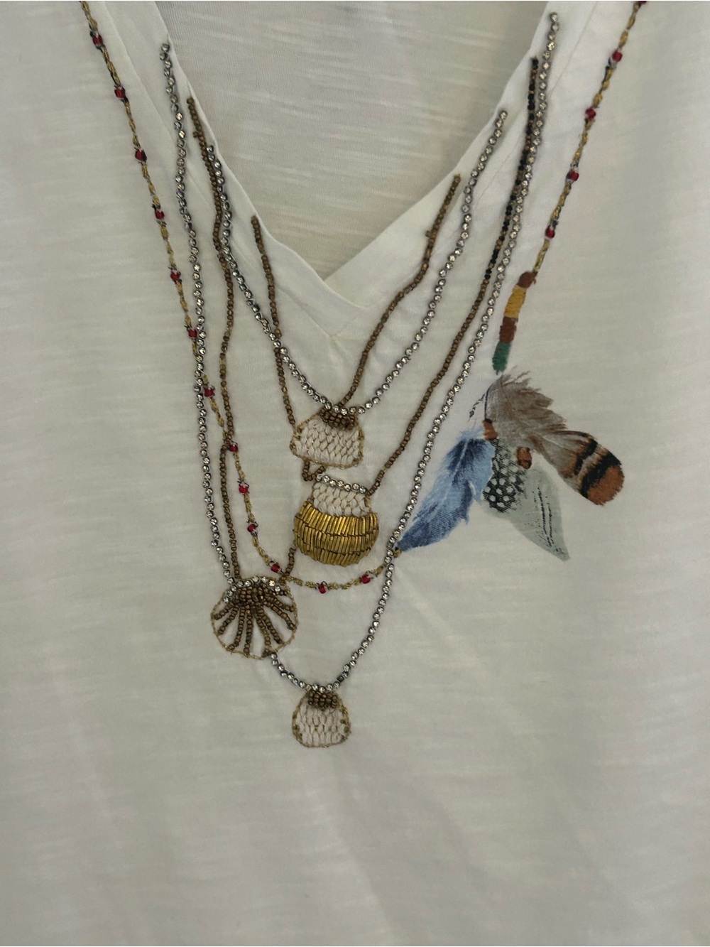 Multi-Strand Shell Pendant Necklace in Gold, Silver & Pink Accents